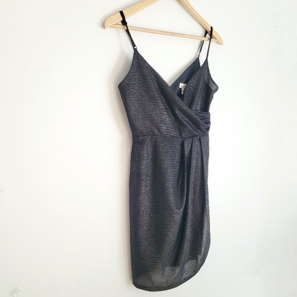 Little Black Faux Wrap Metallic Mini Dress - S - Picture 2 of 13